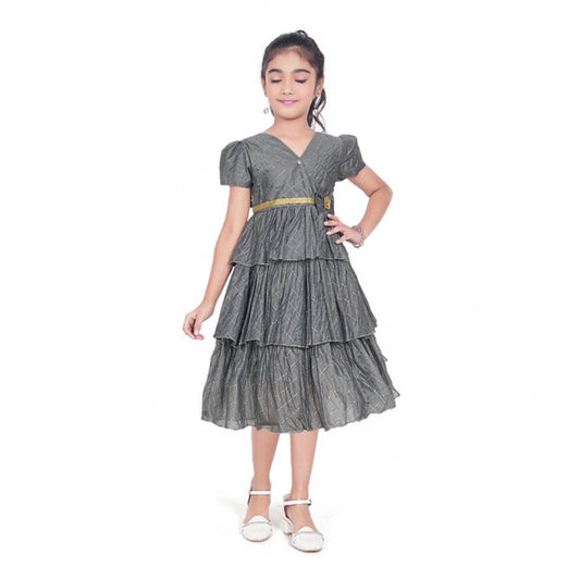 Fashionista Girl's Artificial Silk Striped Short Sleeve V Neck Dress