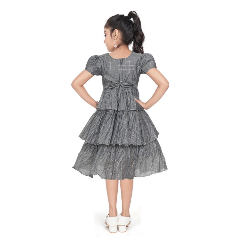 Fashionista Girl's Artificial Silk Striped Short Sleeve V Neck Dress