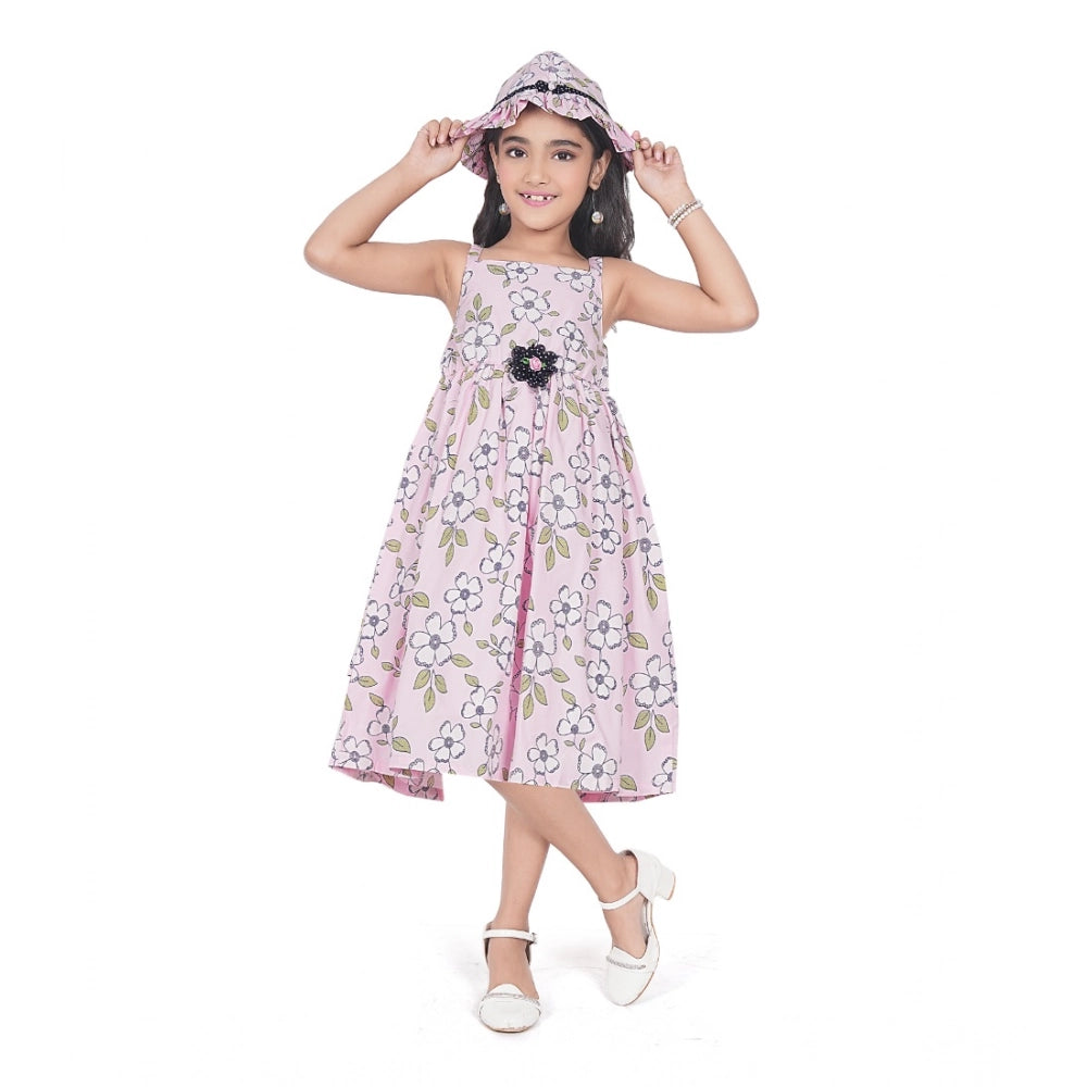 Comfy Girl's Cotton Printed Sleeve Less Round Neck Dress
