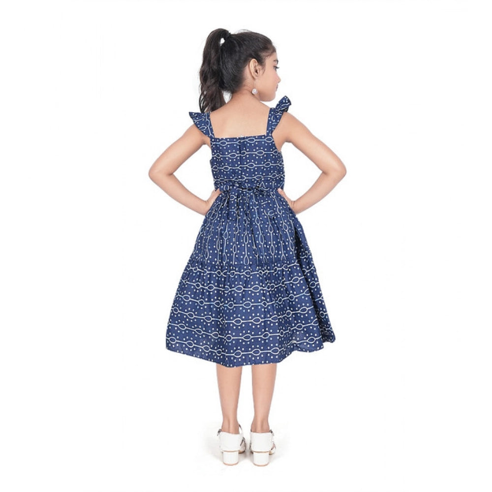 Comfy Girl's Cotton Printed Sleeve Less Squre Neck Dress