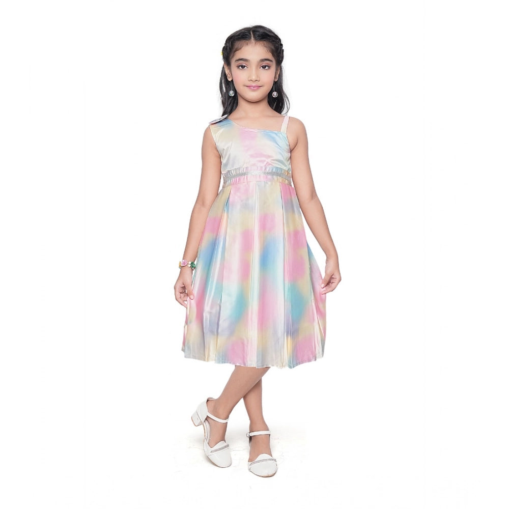 Urbane Girl's Satin Soild Sleeve Less Designer Neck Dress