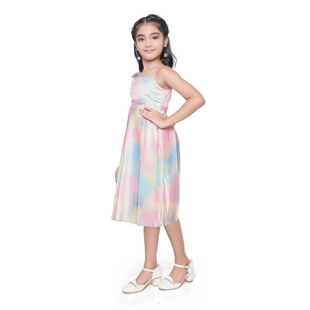 Urbane Girl's Satin Soild Sleeve Less Designer Neck Dress