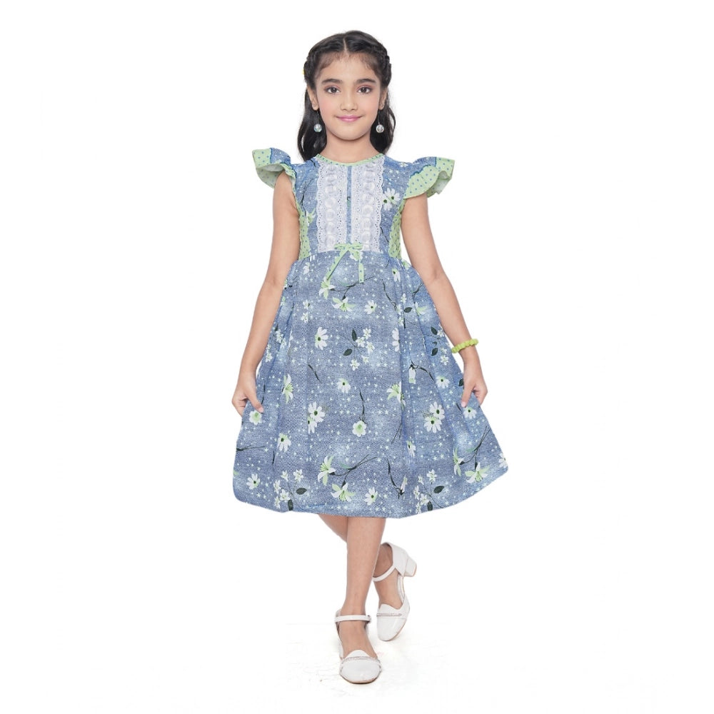 Comfy Girl's Twill Printed Short Sleeve Round Neck Dress