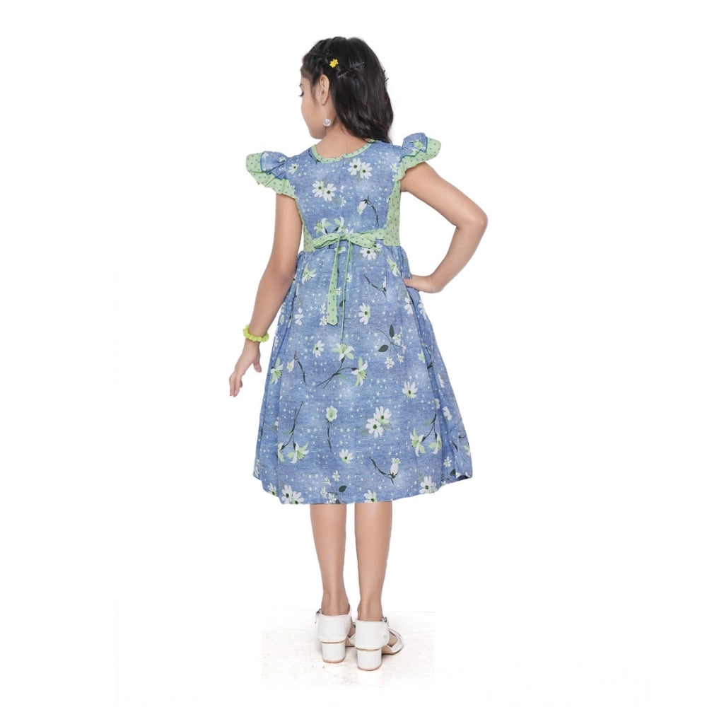 Comfy Girl's Twill Printed Short Sleeve Round Neck Dress