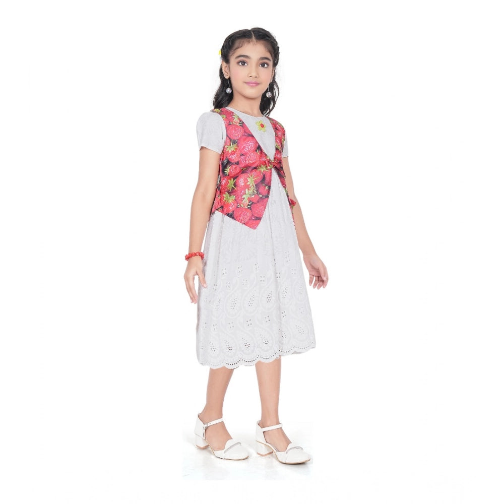 Comfy Girl's Heavy Chicken Printed Short Sleeve Round Neck Dress
