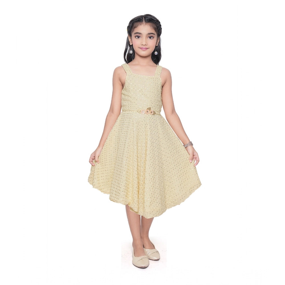 Urbane Girl's Shiffon Chicken Printed Sleeve Less Round Neck Dress