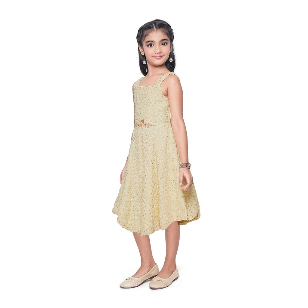 Urbane Girl's Shiffon Chicken Printed Sleeve Less Round Neck Dress