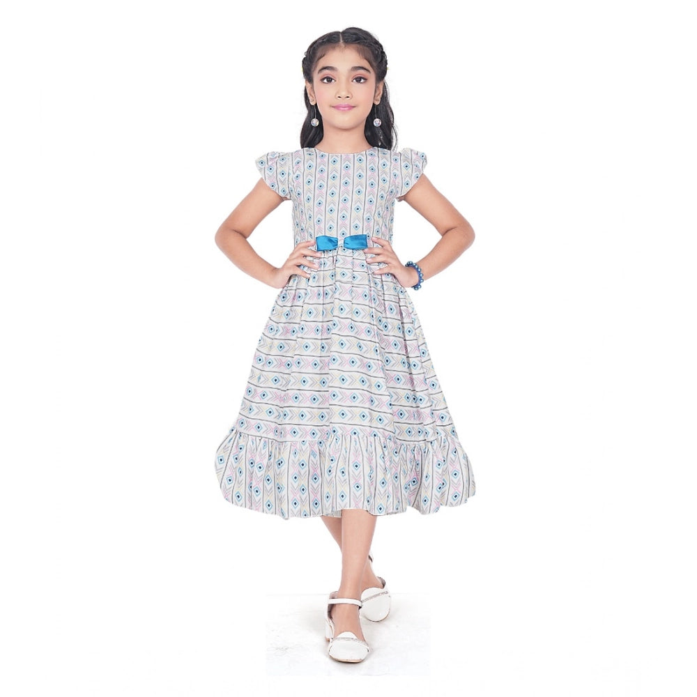 Classic Girl's Twill Printed Short Sleeve Round Neck Dress