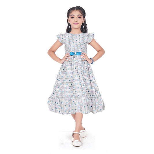 Classic Girl's Twill Printed Short Sleeve Round Neck Dress