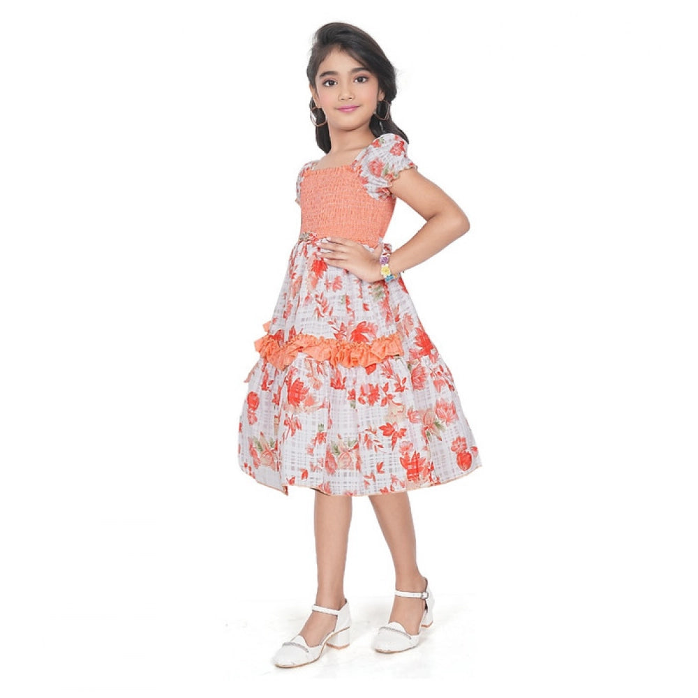 Classic Girl's Twill Printed Short Sleeve Squre Neck Dress