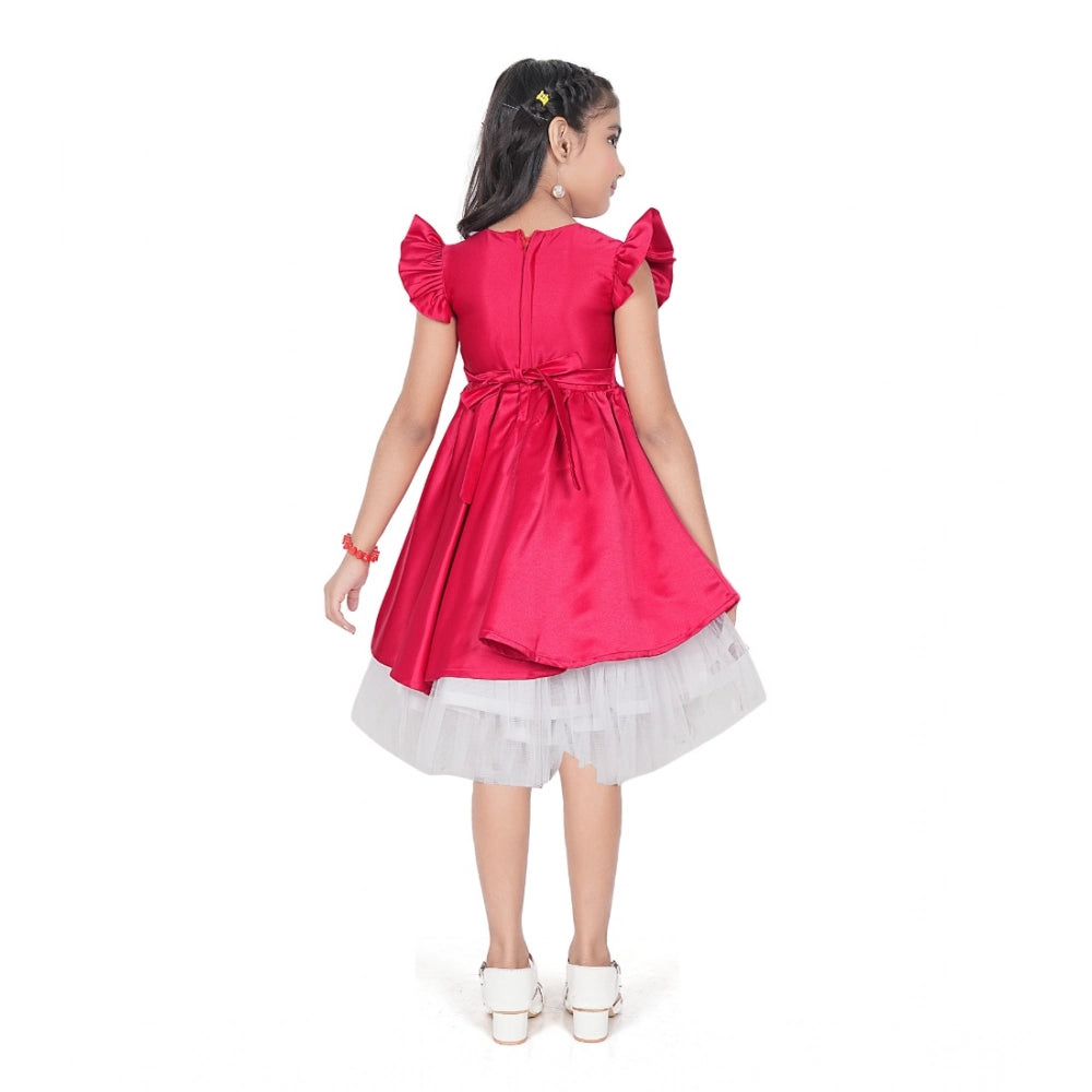 Comfy Girl's Satin Soild Short Sleeve V Neck Dress