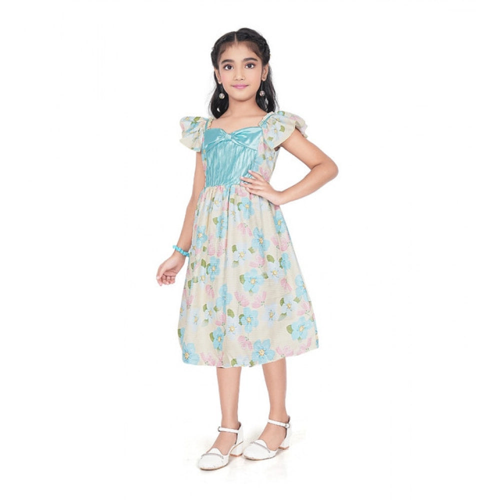 Comfy Girl's Popcorn Printed Short Sleeve Squre Neck Dress
