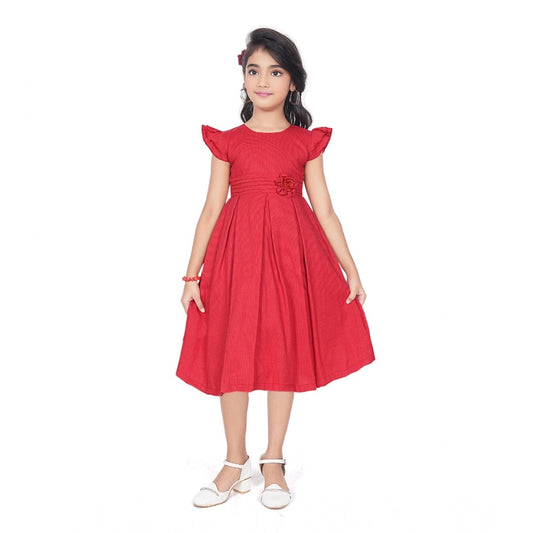 Unique Girl's Rayon Soild Short Sleeve Round Neck Dress