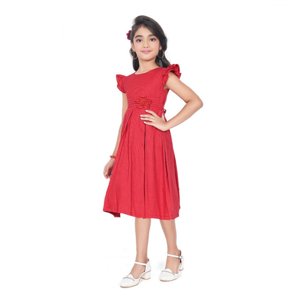 Unique Girl's Rayon Soild Short Sleeve Round Neck Dress