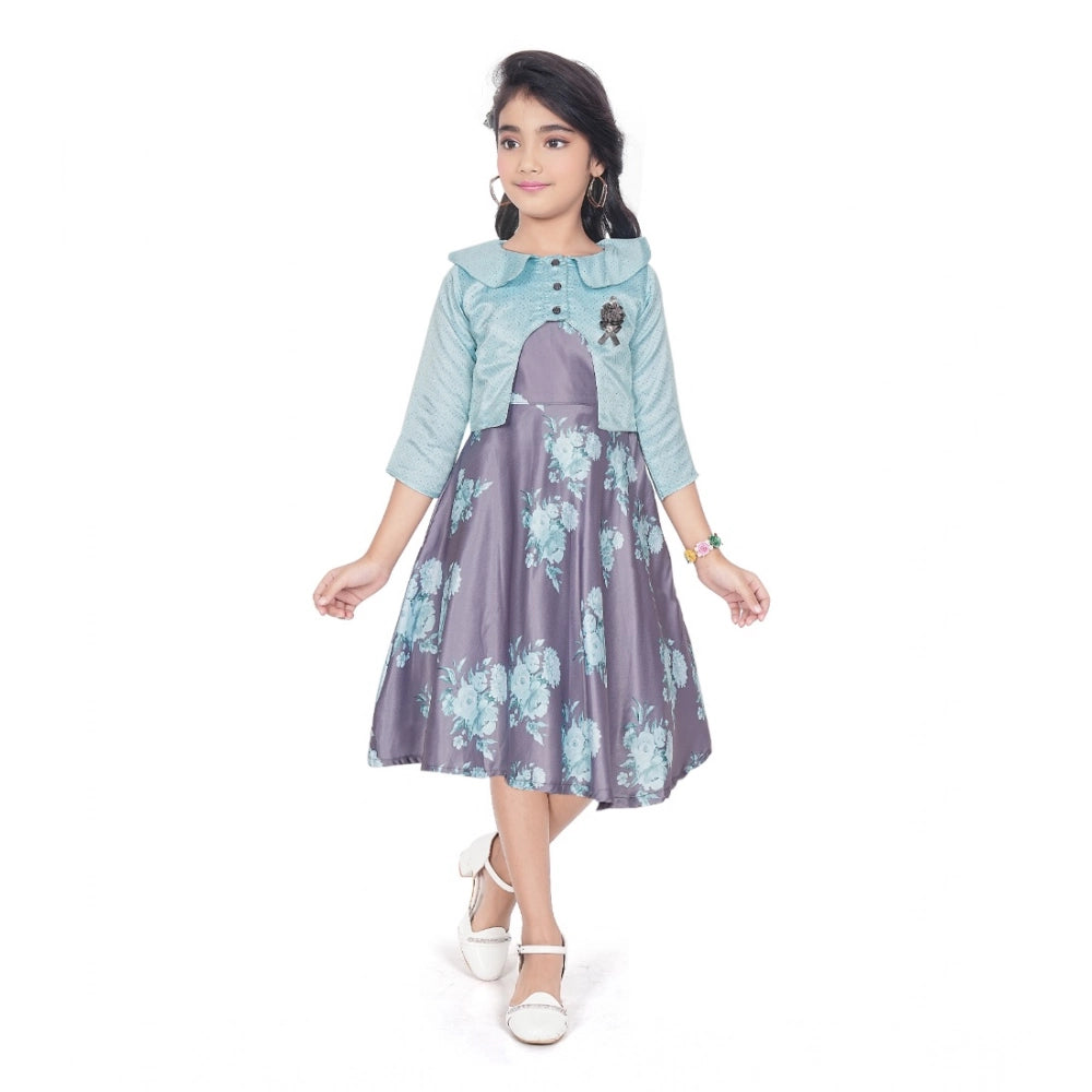 Unique Girl's Satin Printed Sleeve Less Round Neck Dress