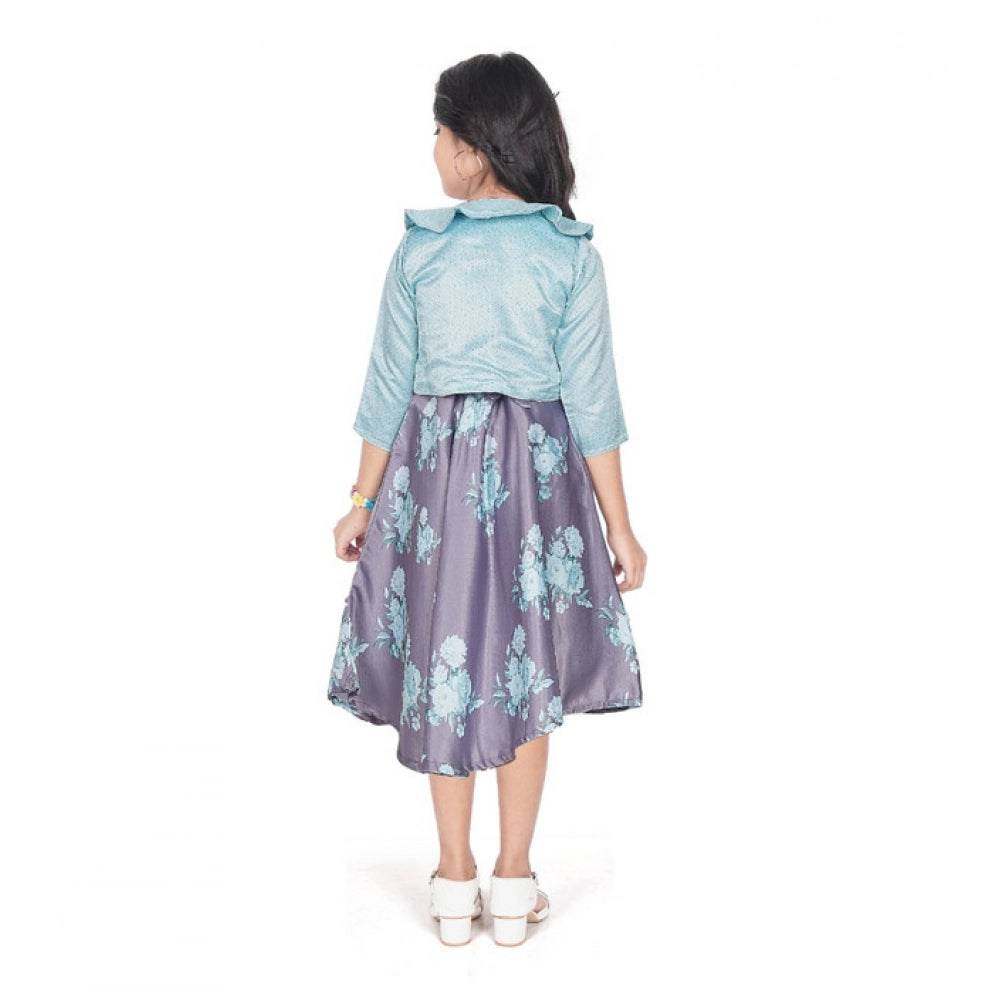 Unique Girl's Satin Printed Sleeve Less Round Neck Dress