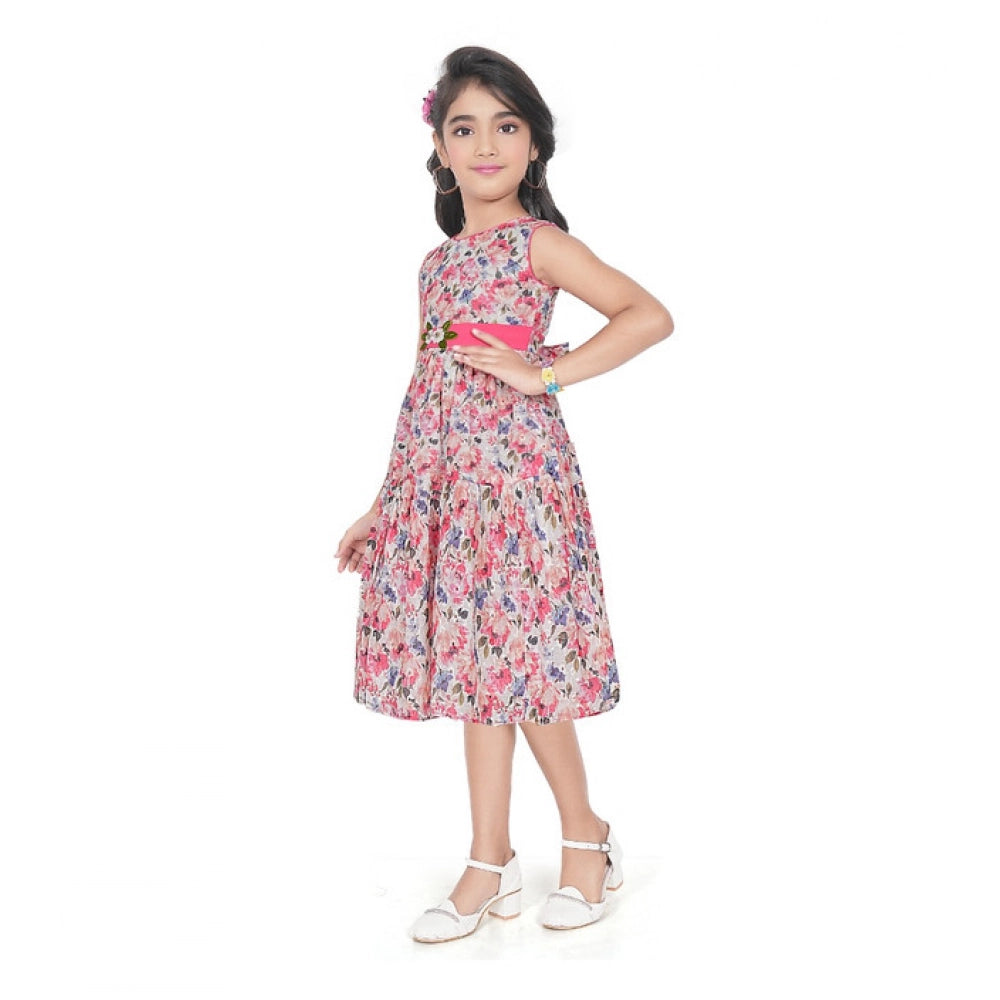 Unique Girl's Digital Chicken Printed Sleeve Less Round Neck Dress