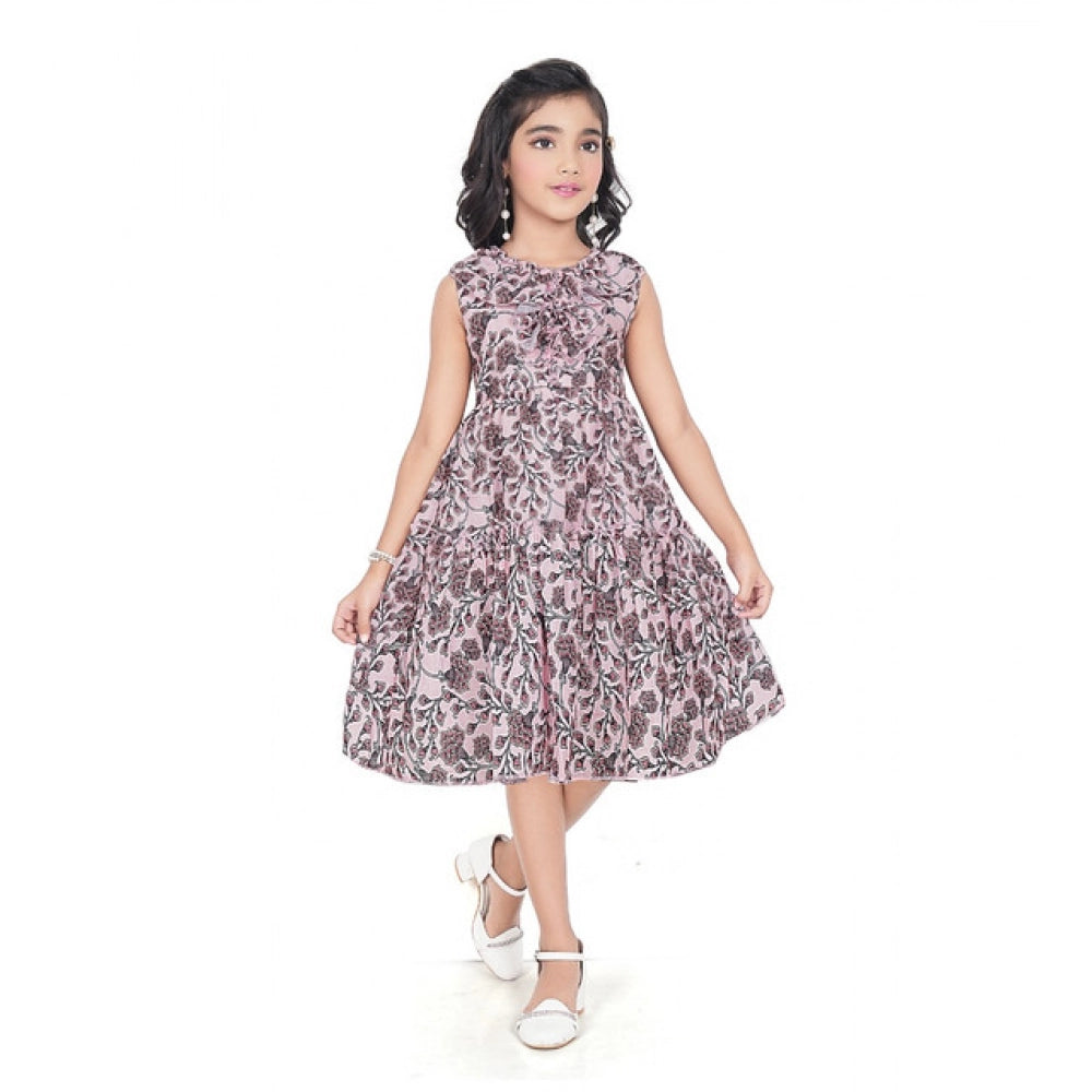 Unique Girl's Digital Slub Printed Sleeve Less Round Neck Dress