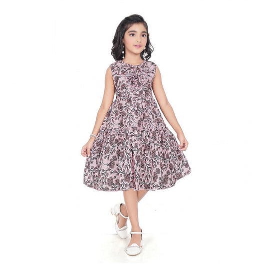 Unique Girl's Digital Slub Printed Sleeve Less Round Neck Dress