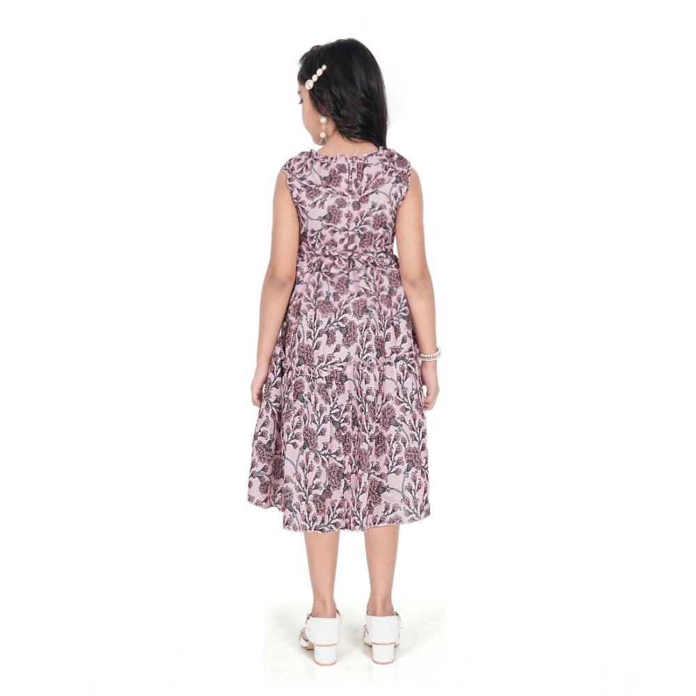 Unique Girl's Digital Slub Printed Sleeve Less Round Neck Dress