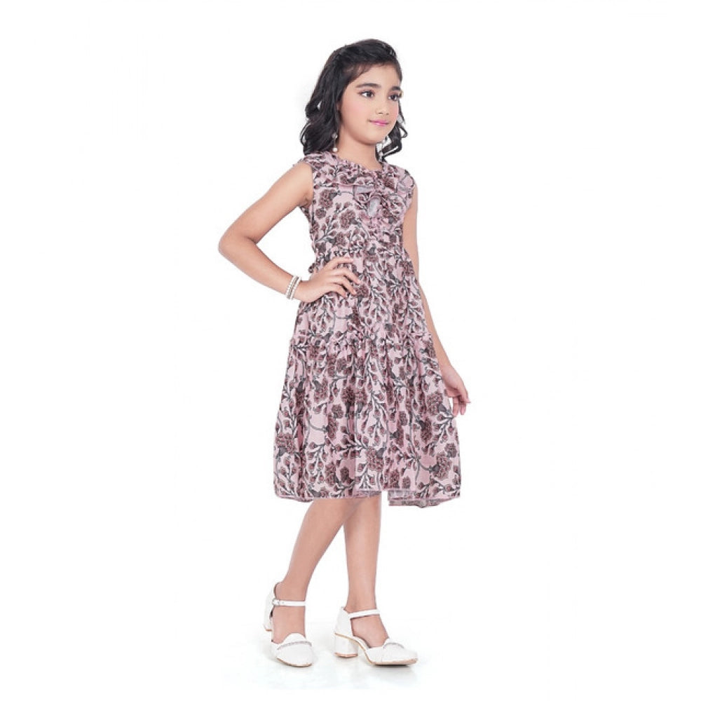 Unique Girl's Digital Slub Printed Sleeve Less Round Neck Dress