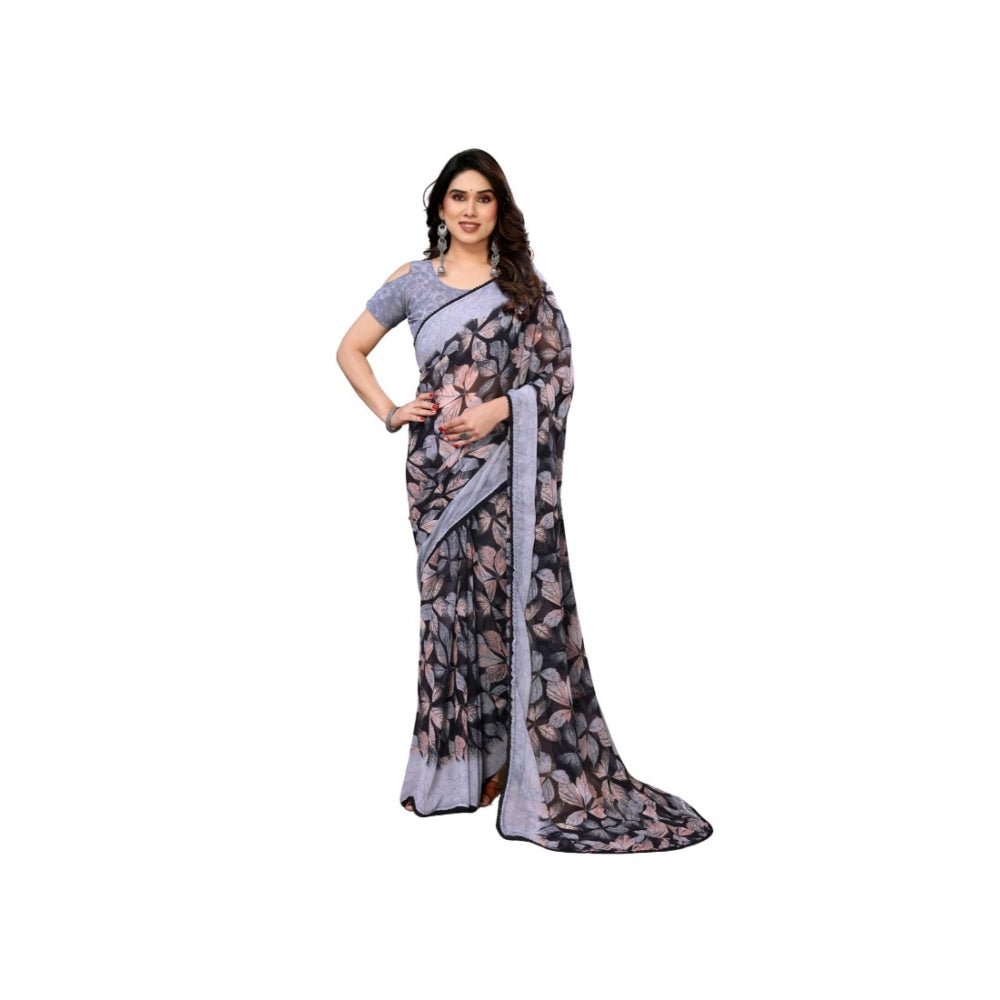 Elite Women's Chiffon Printed Saree With Blouse Piece
