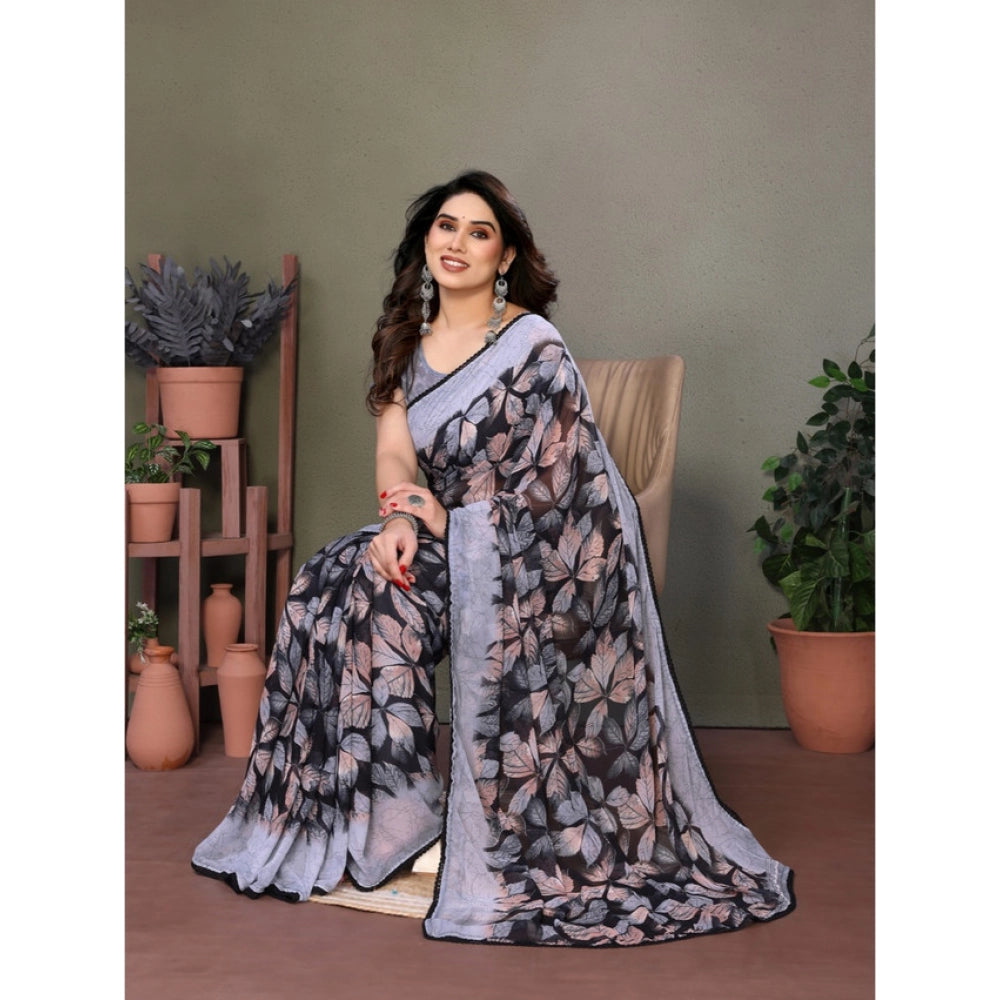 Elite Women's Chiffon Printed Saree With Blouse Piece
