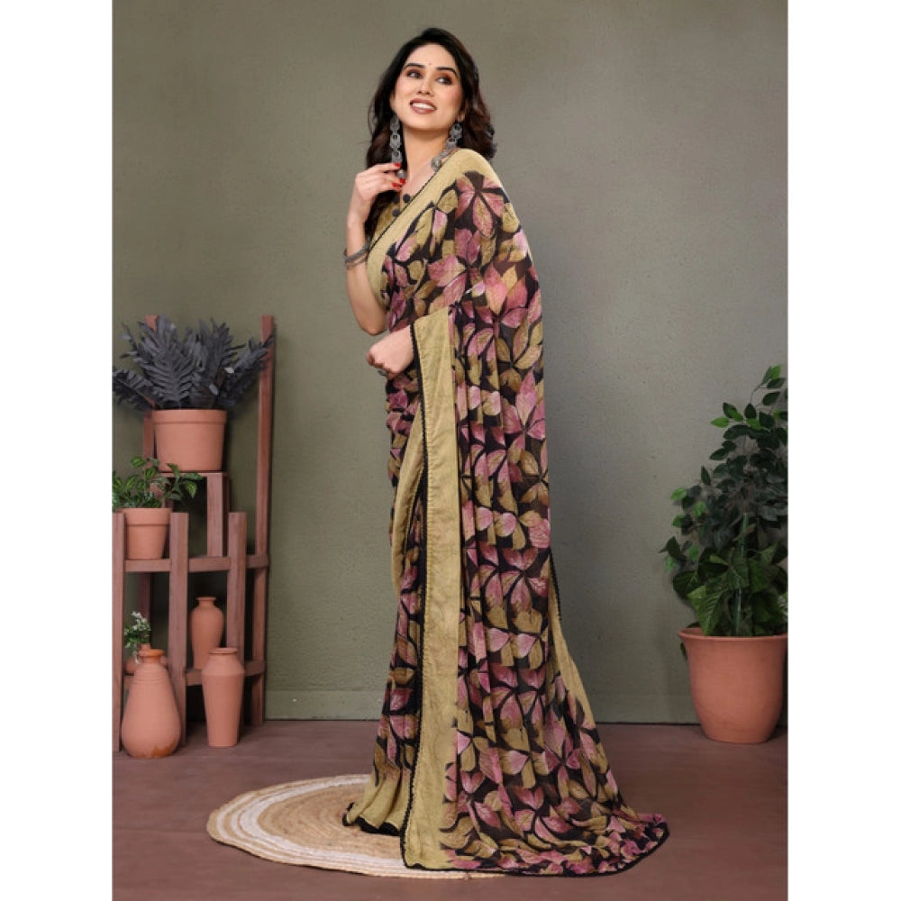 Elite Women's Chiffon Printed Saree With Blouse Piece
