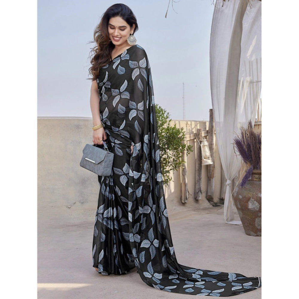 Elite Women's Chiffon Printed Saree With Blouse Piece