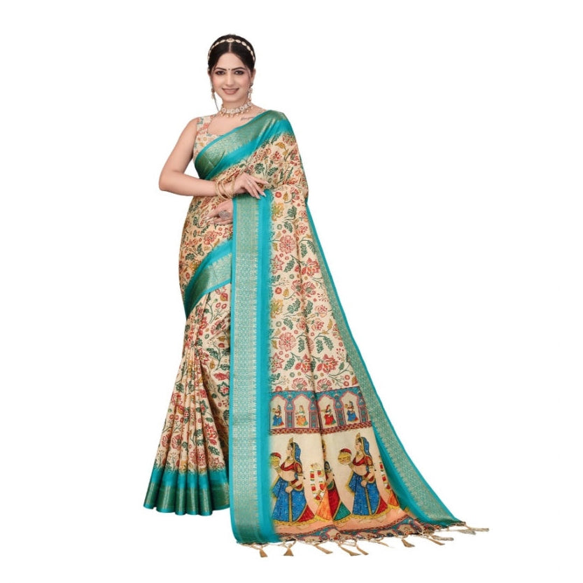 Delicate Women's Cotton Silk Printed Saree With Blouse Piece