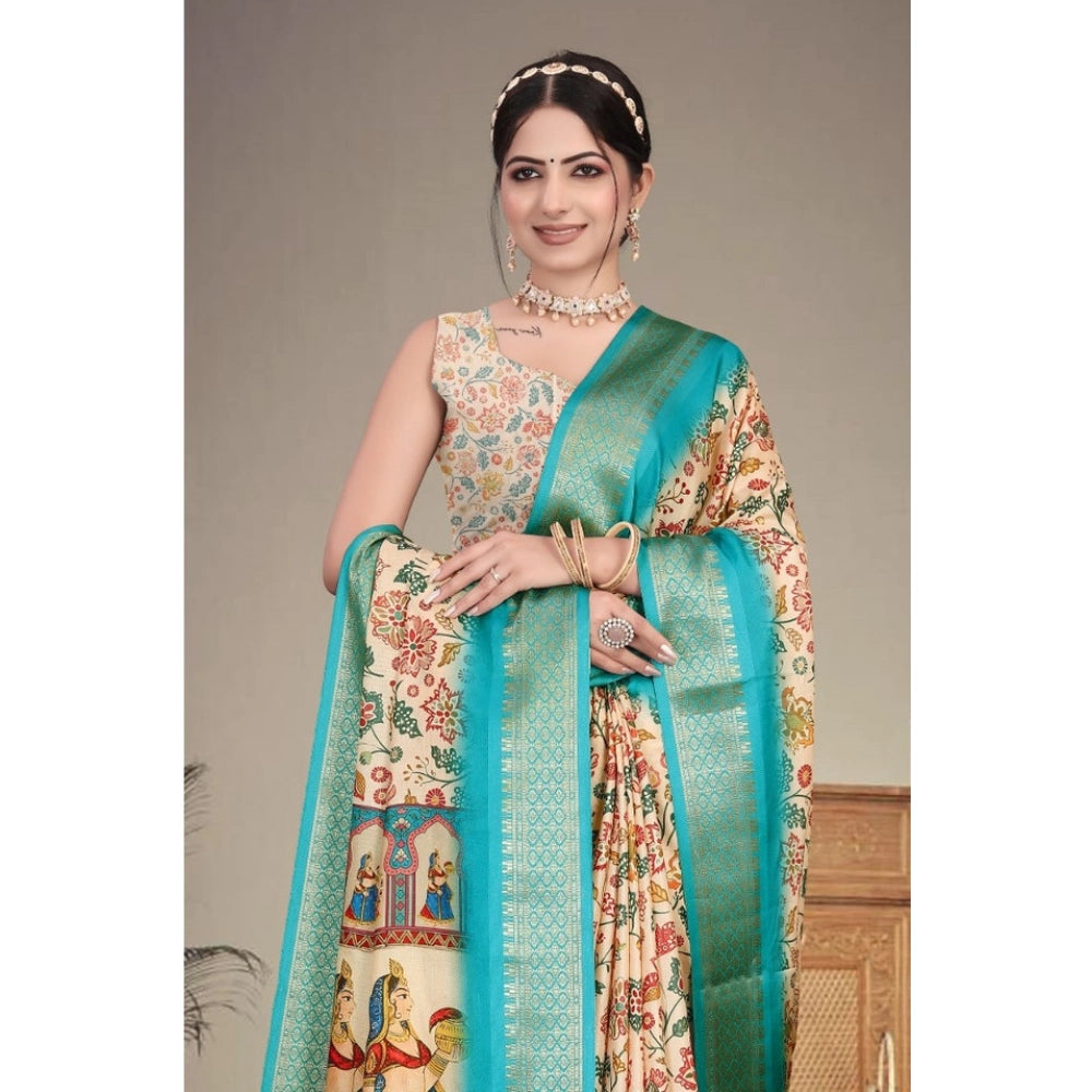 Delicate Women's Cotton Silk Printed Saree With Blouse Piece