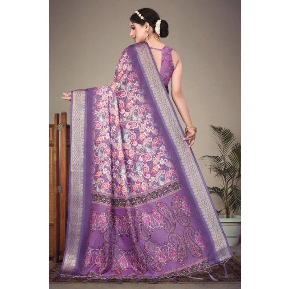 Delicate Women's Cotton Silk Printed Saree With Blouse Piece