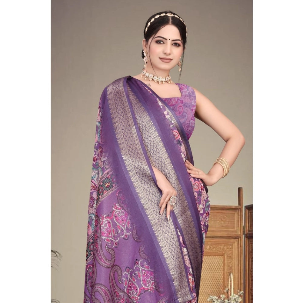 Delicate Women's Cotton Silk Printed Saree With Blouse Piece