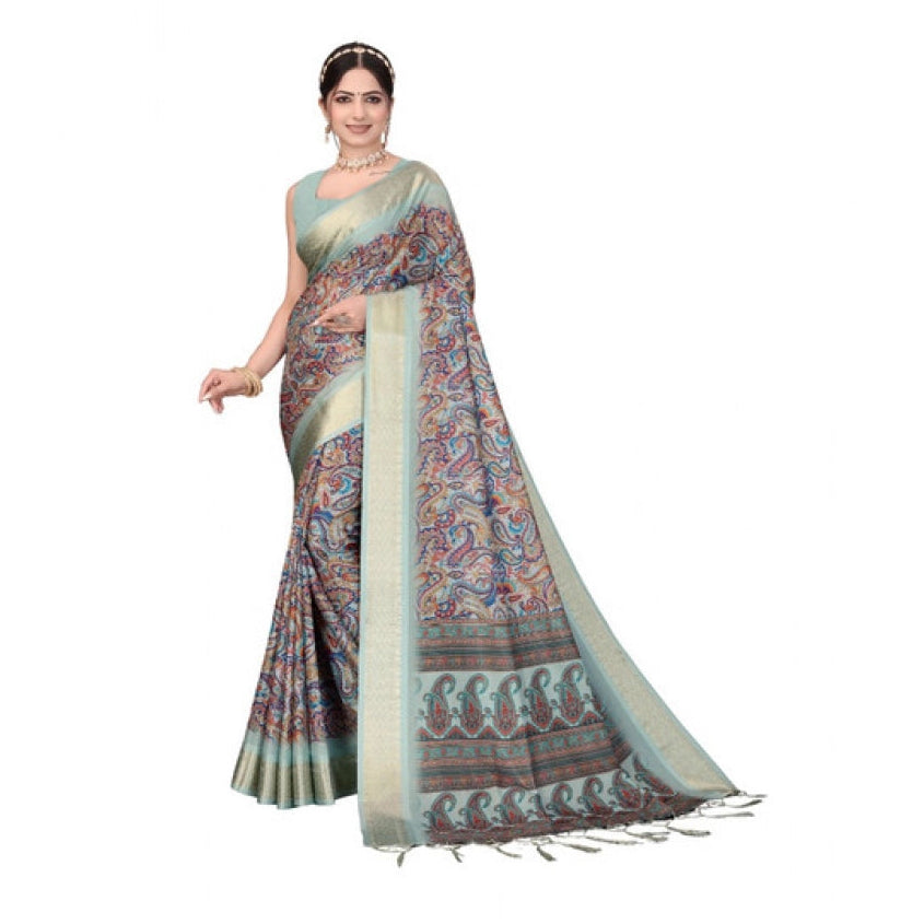 Delicate Women's Cotton Silk Printed Saree With Blouse Piece