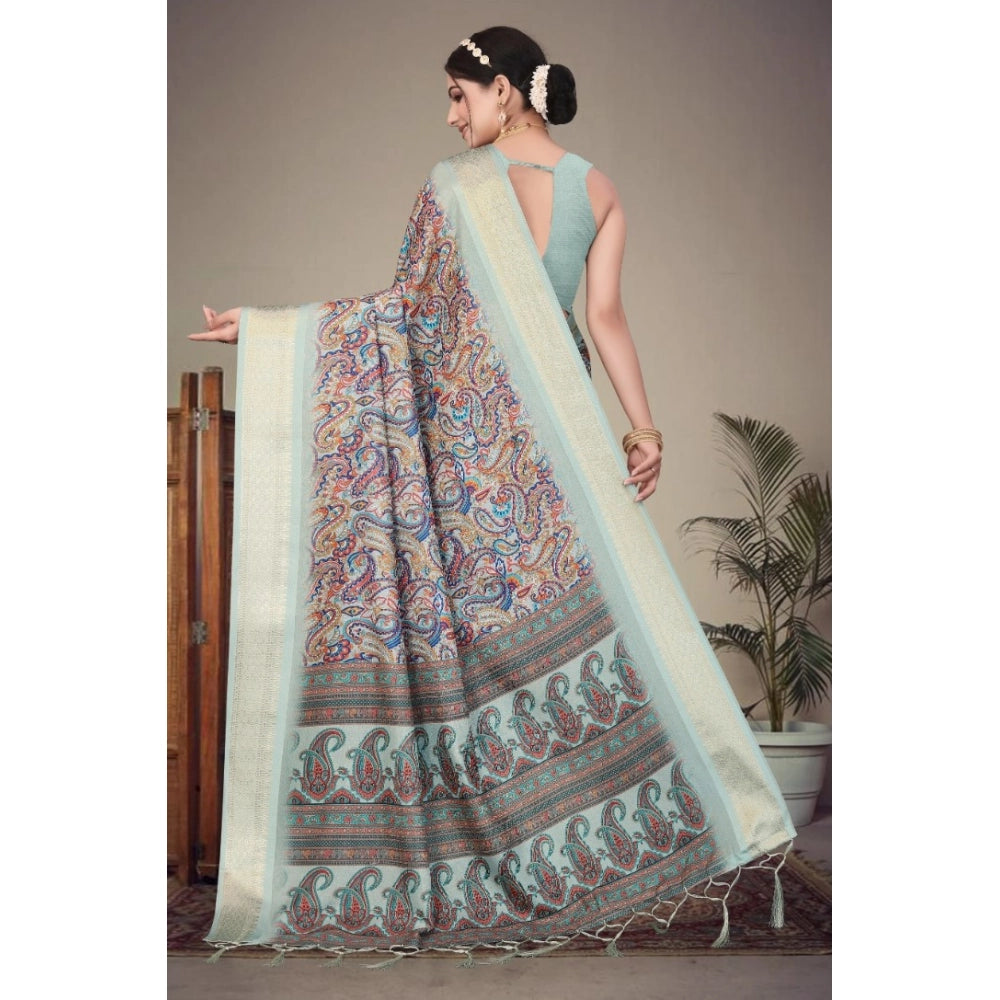 Delicate Women's Cotton Silk Printed Saree With Blouse Piece