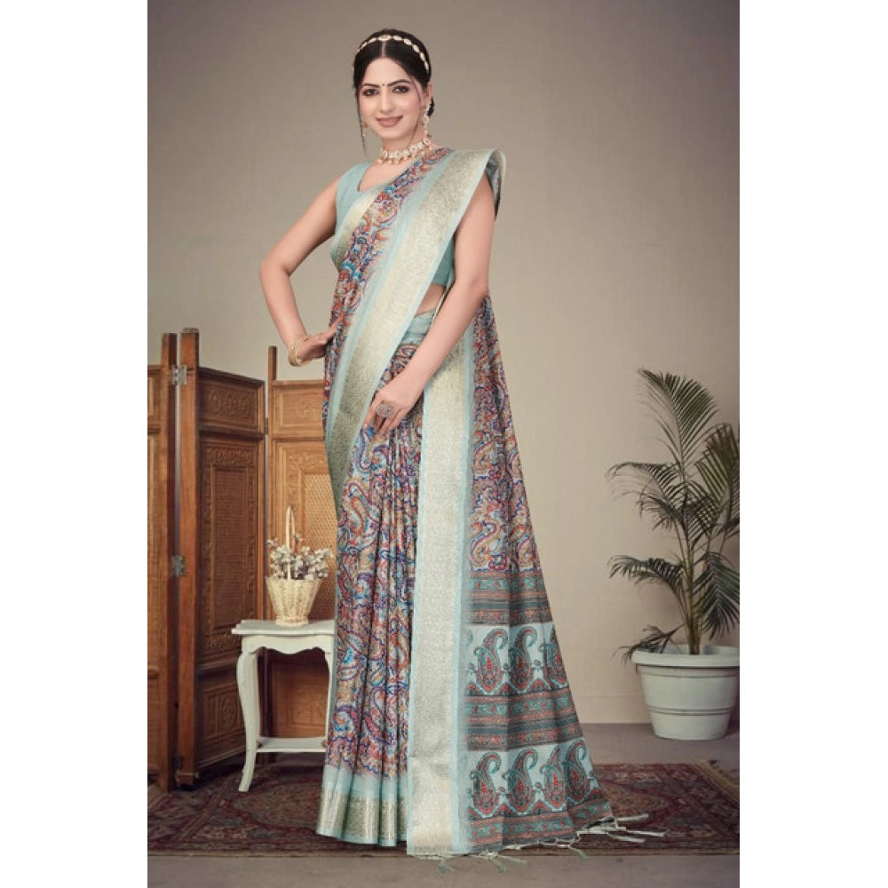 Delicate Women's Cotton Silk Printed Saree With Blouse Piece