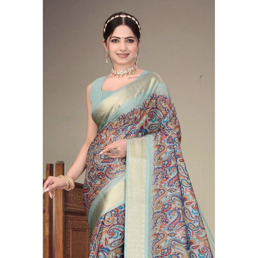 Delicate Women's Cotton Silk Printed Saree With Blouse Piece