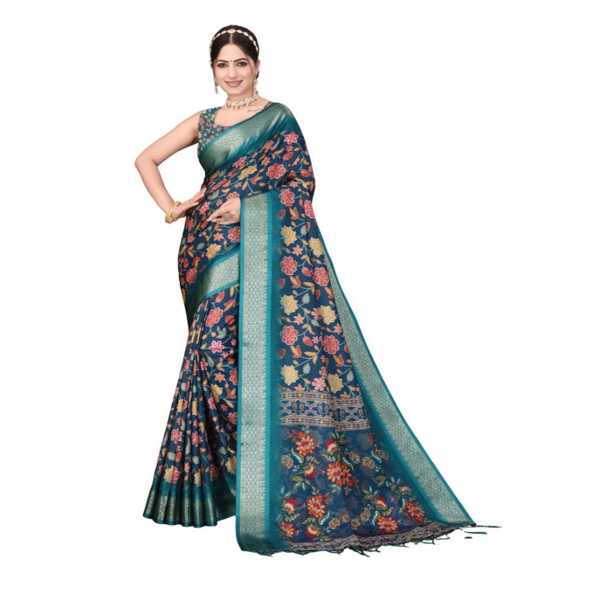 Delicate Women's Cotton Silk Printed Saree With Blouse Piece