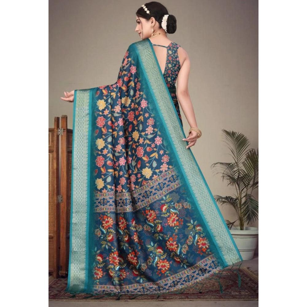 Delicate Women's Cotton Silk Printed Saree With Blouse Piece