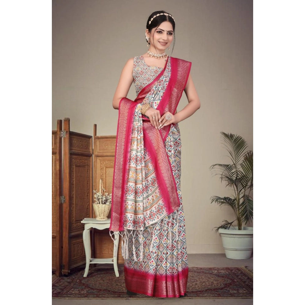 Delicate Women's Cotton Silk Printed Saree With Blouse Piece