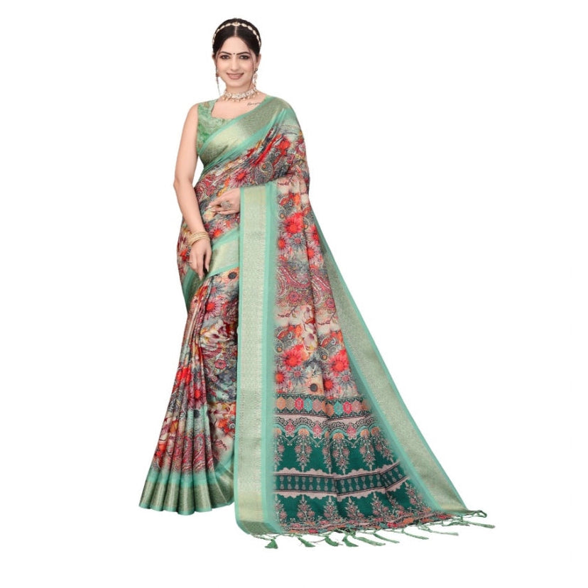 Delicate Women's Cotton Silk Printed Saree With Blouse Piece