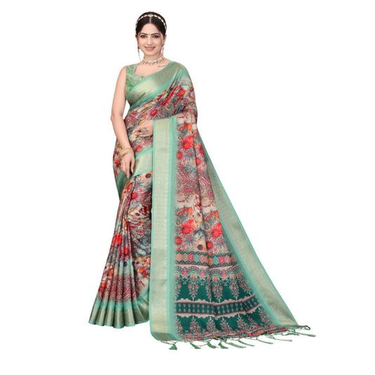 Delicate Women's Cotton Silk Printed Saree With Blouse Piece