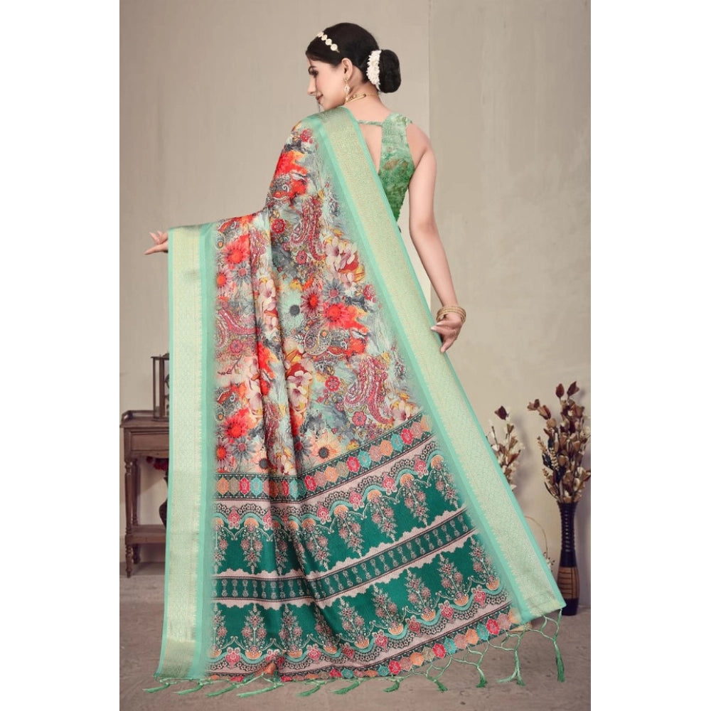 Delicate Women's Cotton Silk Printed Saree With Blouse Piece