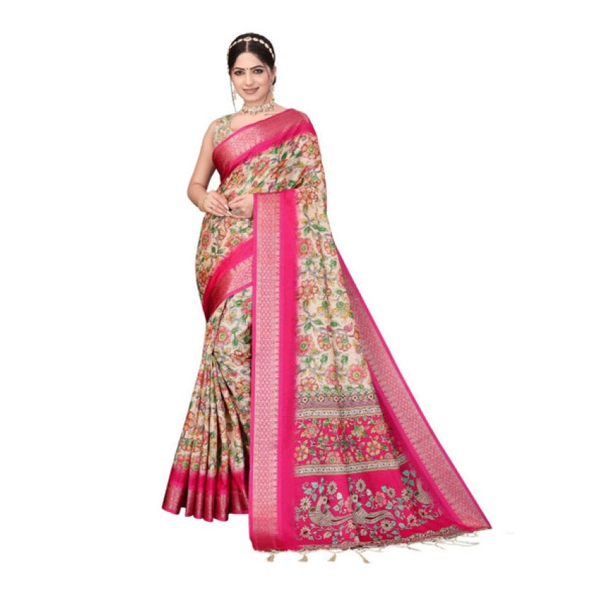 Delicate Women's Cotton Silk Printed Saree With Blouse Piece