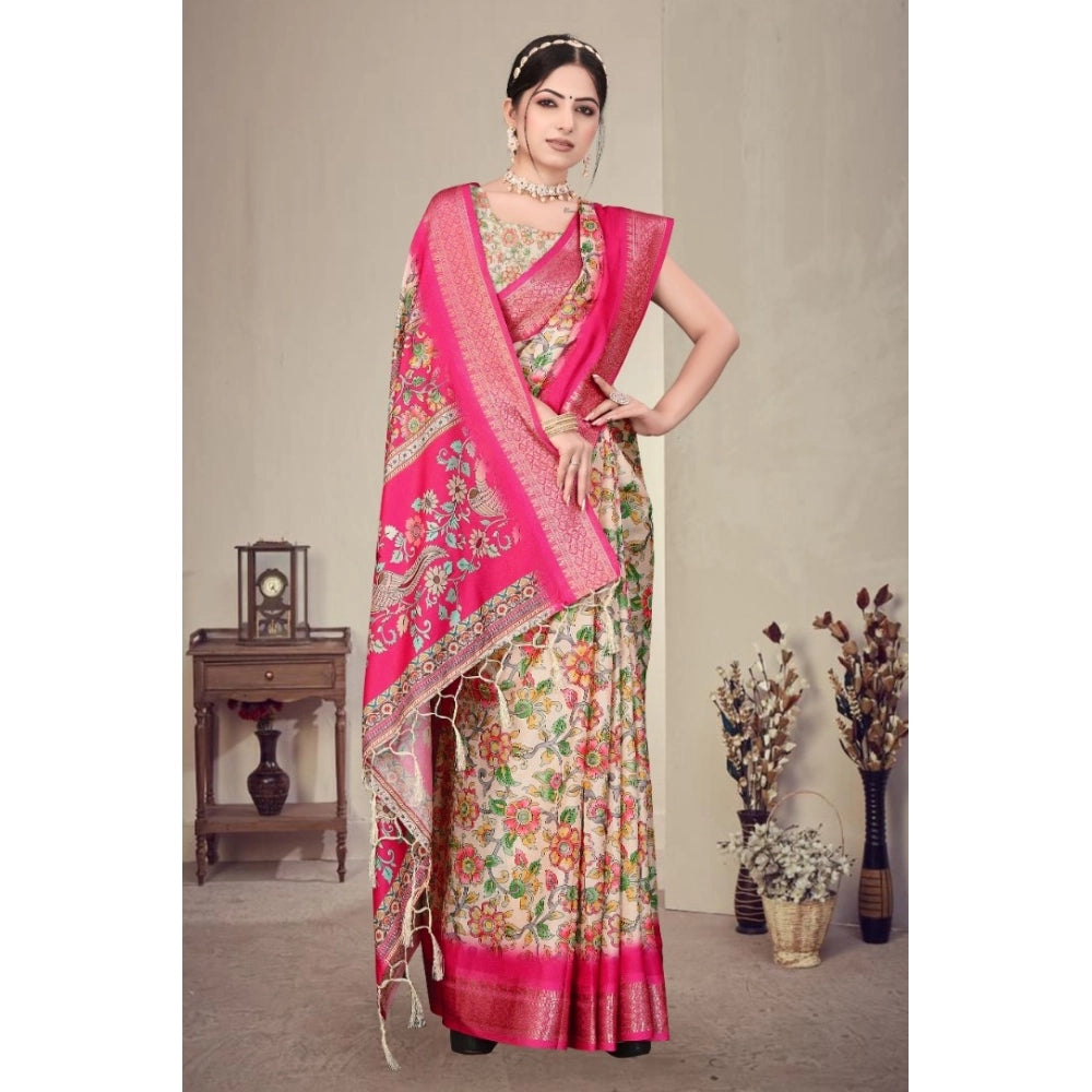 Delicate Women's Cotton Silk Printed Saree With Blouse Piece