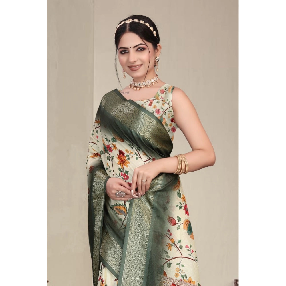 Delicate Women's Cotton Silk Printed Saree With Blouse Piece