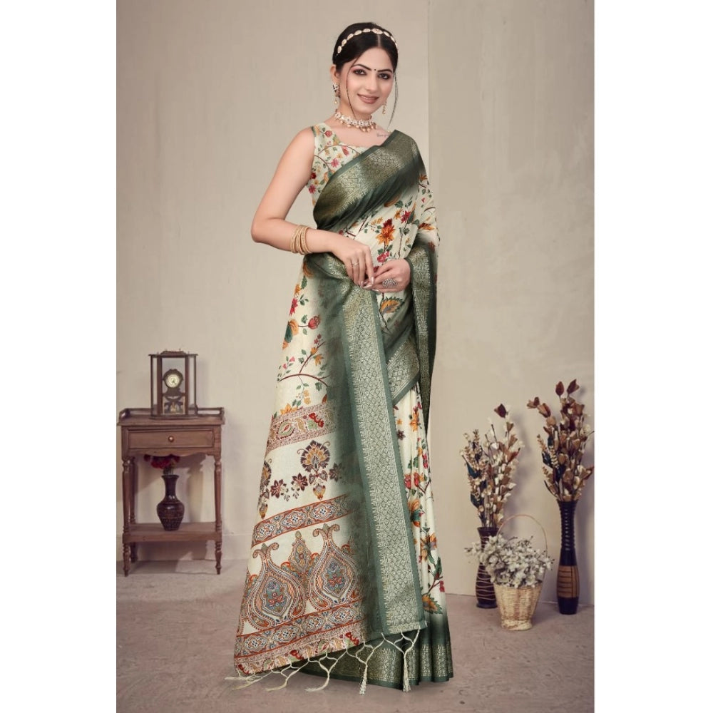 Delicate Women's Cotton Silk Printed Saree With Blouse Piece