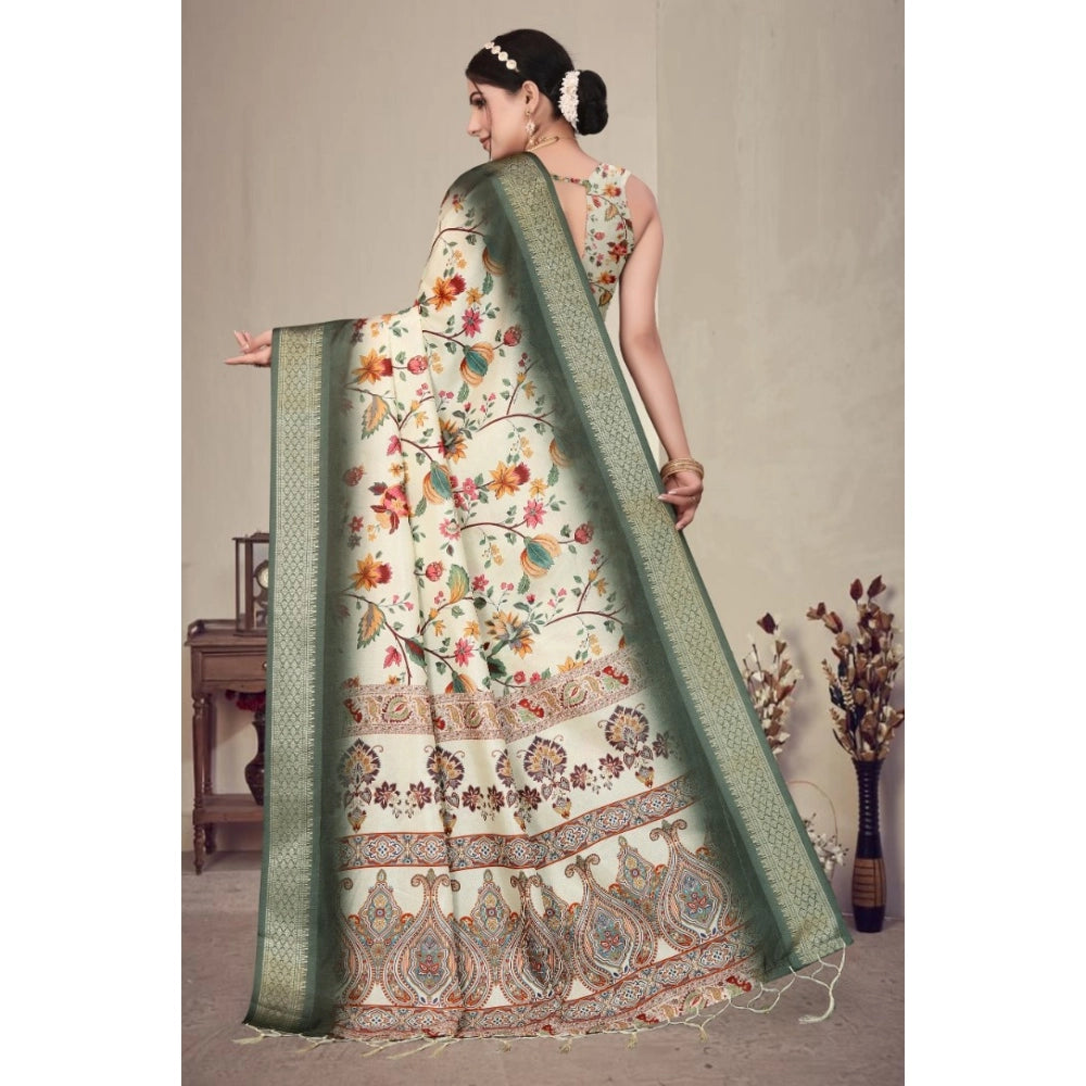 Delicate Women's Cotton Silk Printed Saree With Blouse Piece