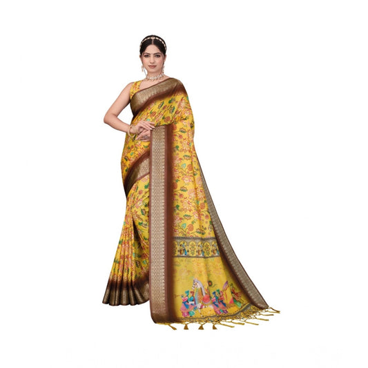 Delicate Women's Cotton Silk Printed Saree With Blouse Piece