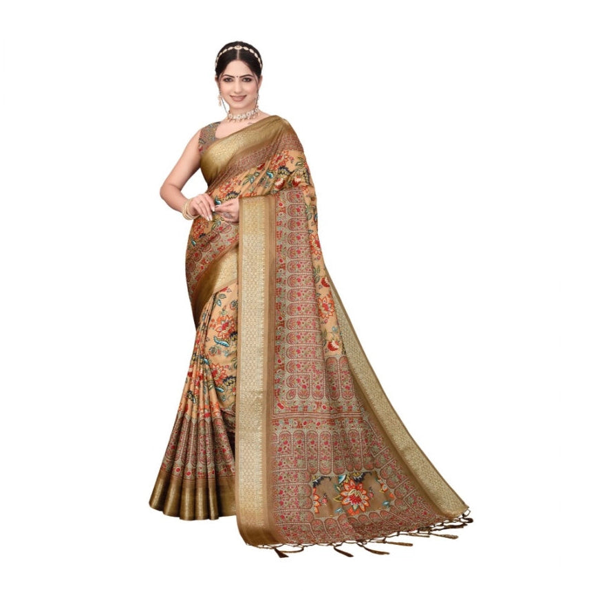 Delicate Women's Cotton Silk Printed Saree With Blouse Piece
